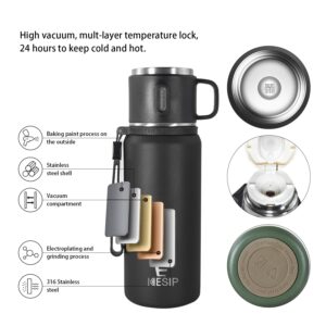 Icesip Stainless Steel Insulated Bottle, 20oz with cup Vacuum Insulated Water Bottle, Thermo for Hot Drinks/Cold Drinks,24-Hr Insulation Commute, Travel