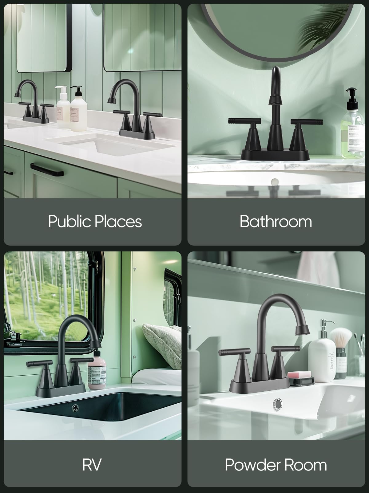 Cobbe Black Bathroom Faucets 3 Hole, 4 Inch Bathroom Sink Faucet with Pop Up Drain and 2 Supply Hoses, 2 Handle Centerset Bathroom Faucet for Sink Vanity, Matte Black