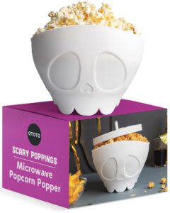 new!!! ototo scary poppings microwave popcorn popper - gothic popcorn microwave popper, silicone microwave popcorn popper, collapsible bowl popcorn bowls, halloween goth accessories goth gifts (white)