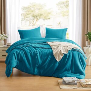 basic beyond twin comforter set for girls boys, fluffy comforter twin size bed, lightweight teal comforter set twin, 2 pieces pinch pleat comforter set (68" x 88" comforter & 1 pillowcase)