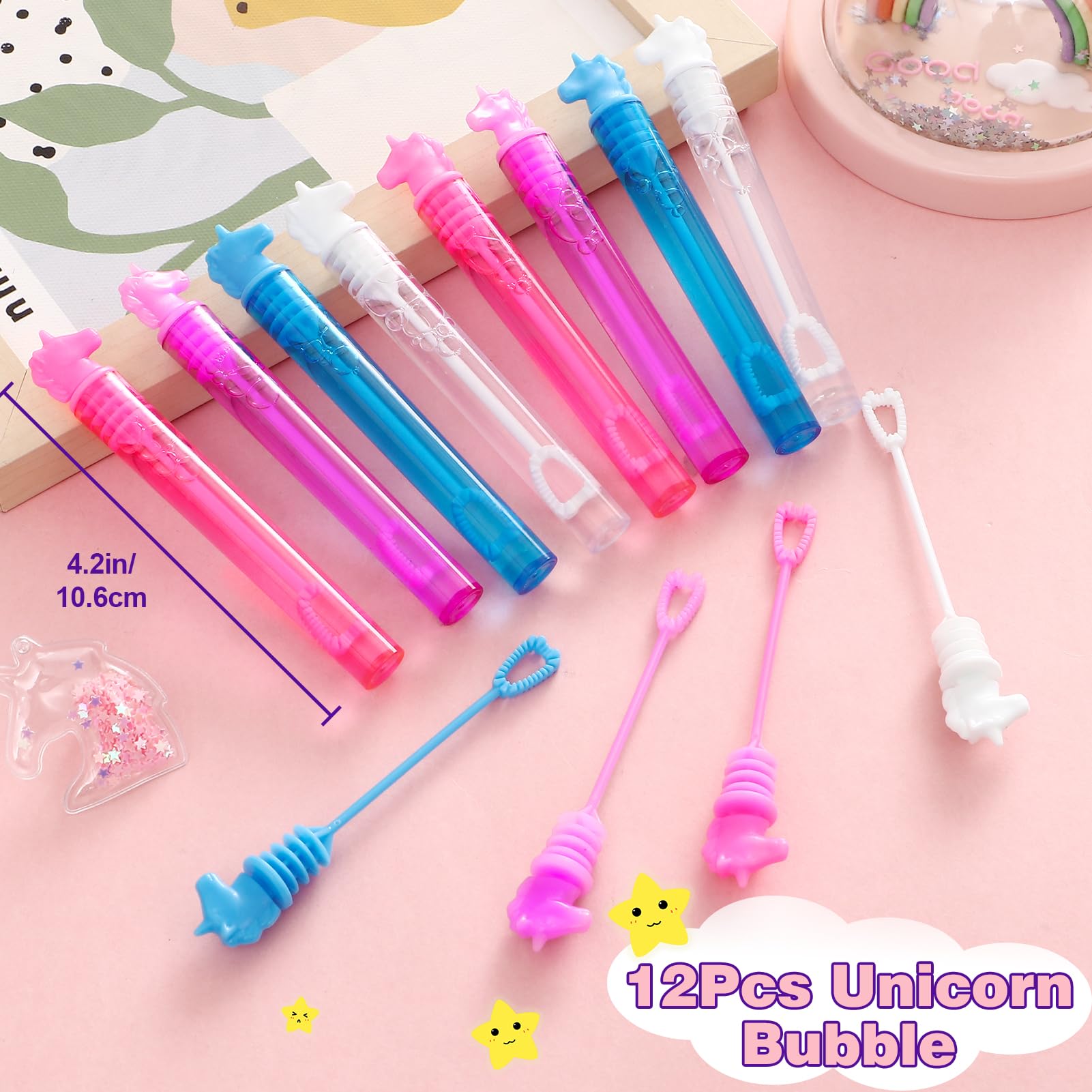 KELENO 98 Unicorn Party Favors Birthday Supplies for Girls Kids Straw Bubble Silicone Band Sticker Rainbow Unicorn Toy Gift Filler Goodie Bag Stuffer Unicorn Party Supplies