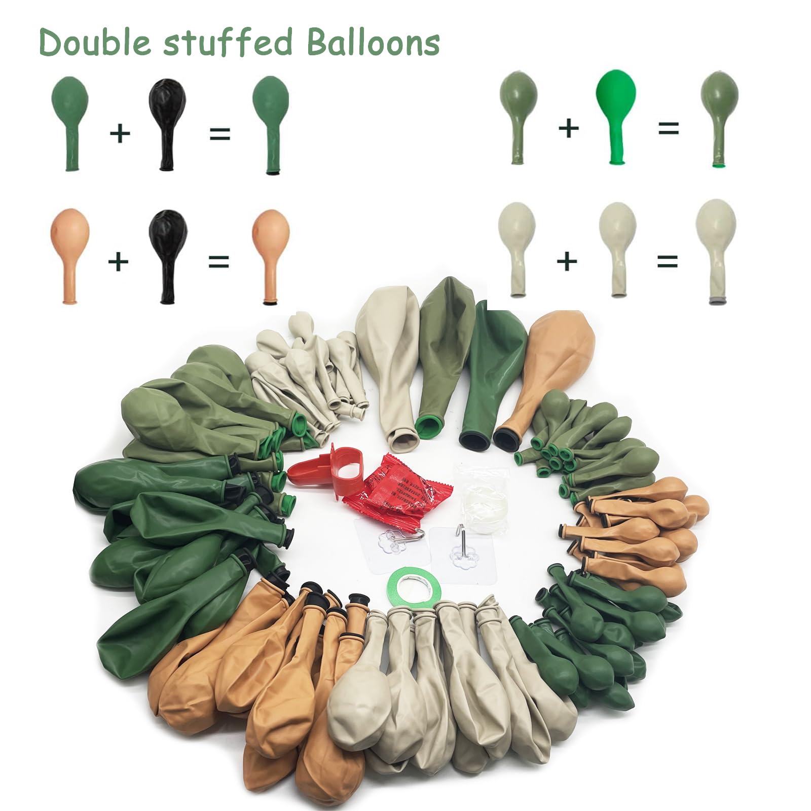 Sage Green Brown Balloon Garland Kit Double stuffed Olive Green Nude Apricot Dusty Green Grey White Latex Balloons Jungle Safari Balloon Arch kit for Wild One Baby Shower Birthday Party Decoration