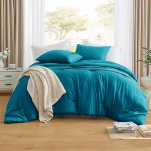 Basic Beyond Twin Comforter Set for Girls Boys, Fluffy Comforter Twin Size Bed, Lightweight Teal Comforter Set Twin, 2 Pieces Pinch Pleat Comforter Set (68" x 88" Comforter & 1 Pillowcase)