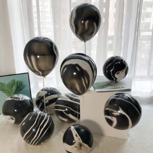 Mayen 50 Pcs 12 Inches Black Marble Balloons, Tie Dye Balloons, Black Agate Balloons, Black Swirl Balloons, Black and White Birthday Party Decorations, Graduation Party Supplies