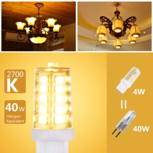 5 Pack G9 LED Bulb 2700KSoft White, G9 Bi Pin Base 4W LED T4 for Crystal Chandeliers,40W Halogen Equivalent G9 Base,360 Degree Beam Angle 400LM for Home Lighting, Non-dimmable (5-Pack)