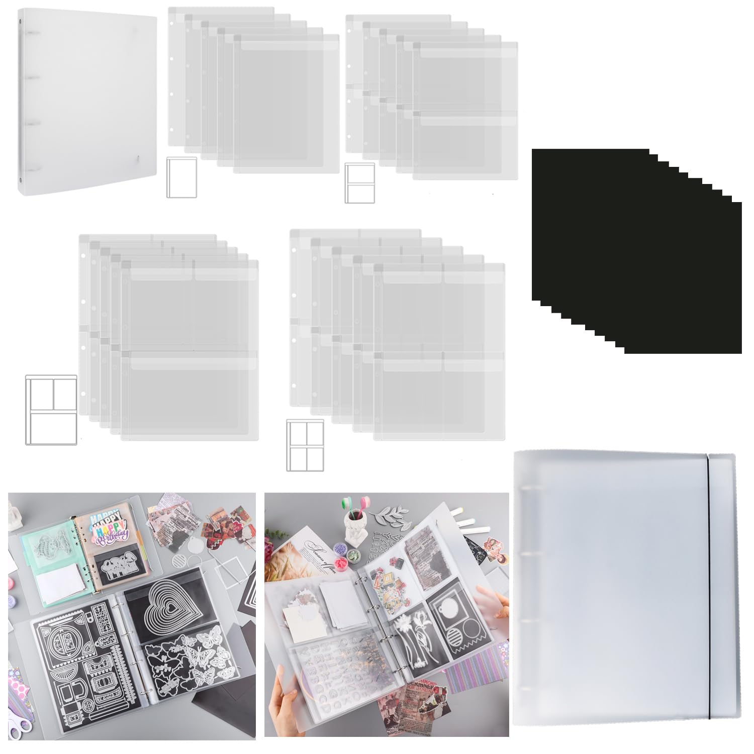 20 Pages/1Set A4 Clear 4 Ring Storage Book Binder; Stamp & Cutting Dies Storage Book Organizer Folder with 10 Rubber Magnetic Sheets 0.3mm Stencil Organizer for Card Making Storage