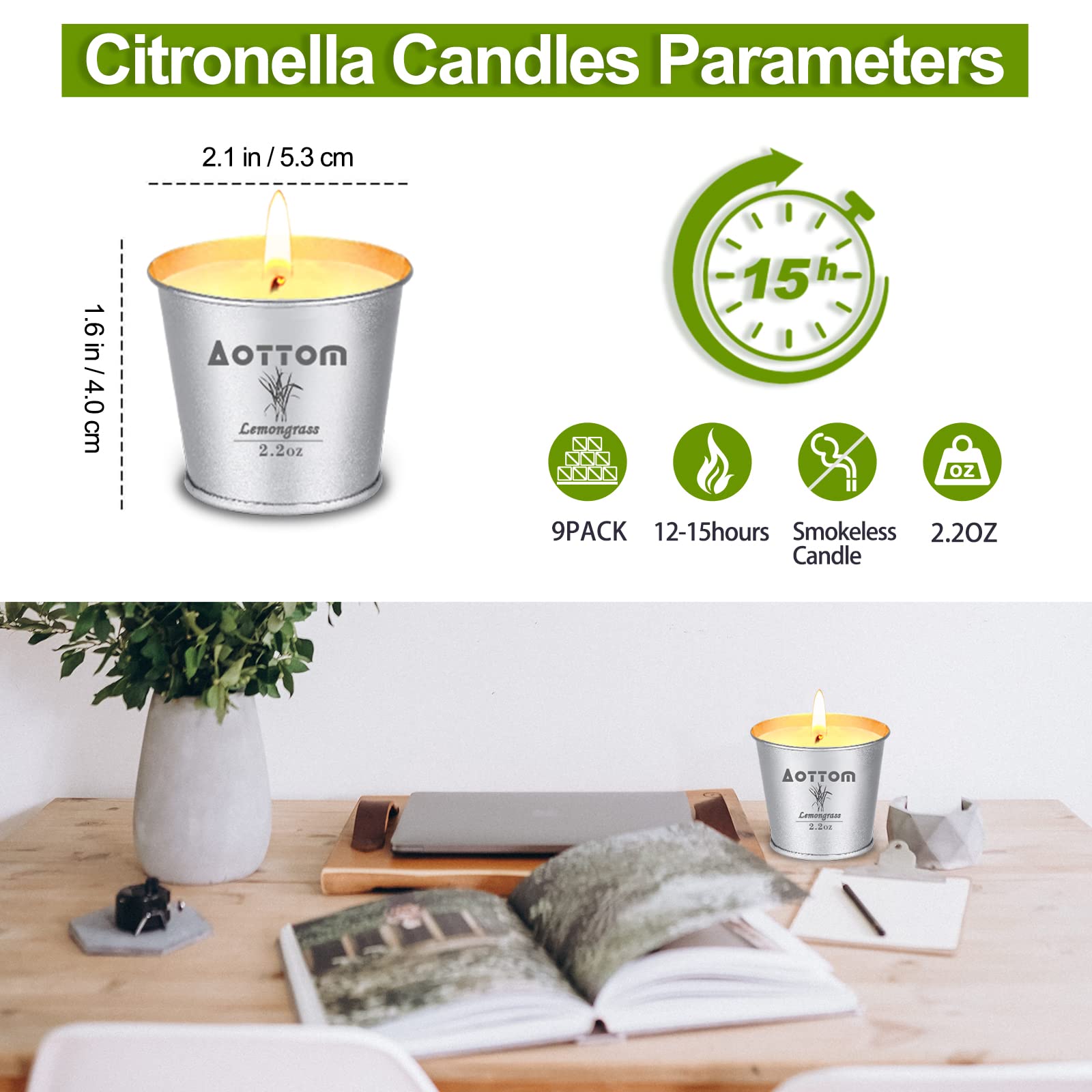 Citronella Candles Outdoor - 9 Packs 2.2oz Bulk Citronella Candles Set for Patio Home Balcony Garden, 135H Burning Time Natural Soy Wax Candles, Small Bucket Candles for Summer Gifts, Camping, Party