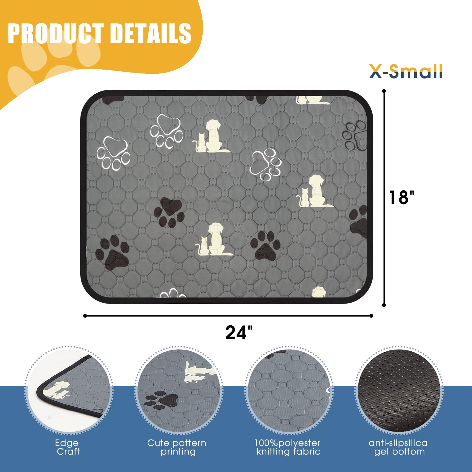 WanpeeGoo Washable Pee Pads for Dogs, 4 Pack Absorbent Reusable Training Dog Pads Pet Puppy Pads, Non-Slip Potty Pads for Whelping, Playpen, Crate, Bed, Grey 18"x24"