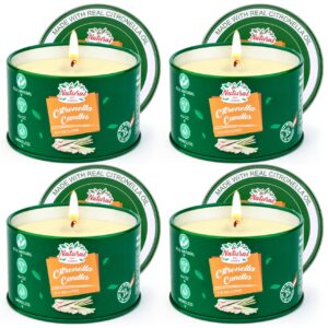 citronella candles outdoor, 4 * 4.4 oz natural soy wax bulk summer candles for patio yard home, 100 hours long lasting burning outdoor candles for garden balcony party hiking camping patio bbq