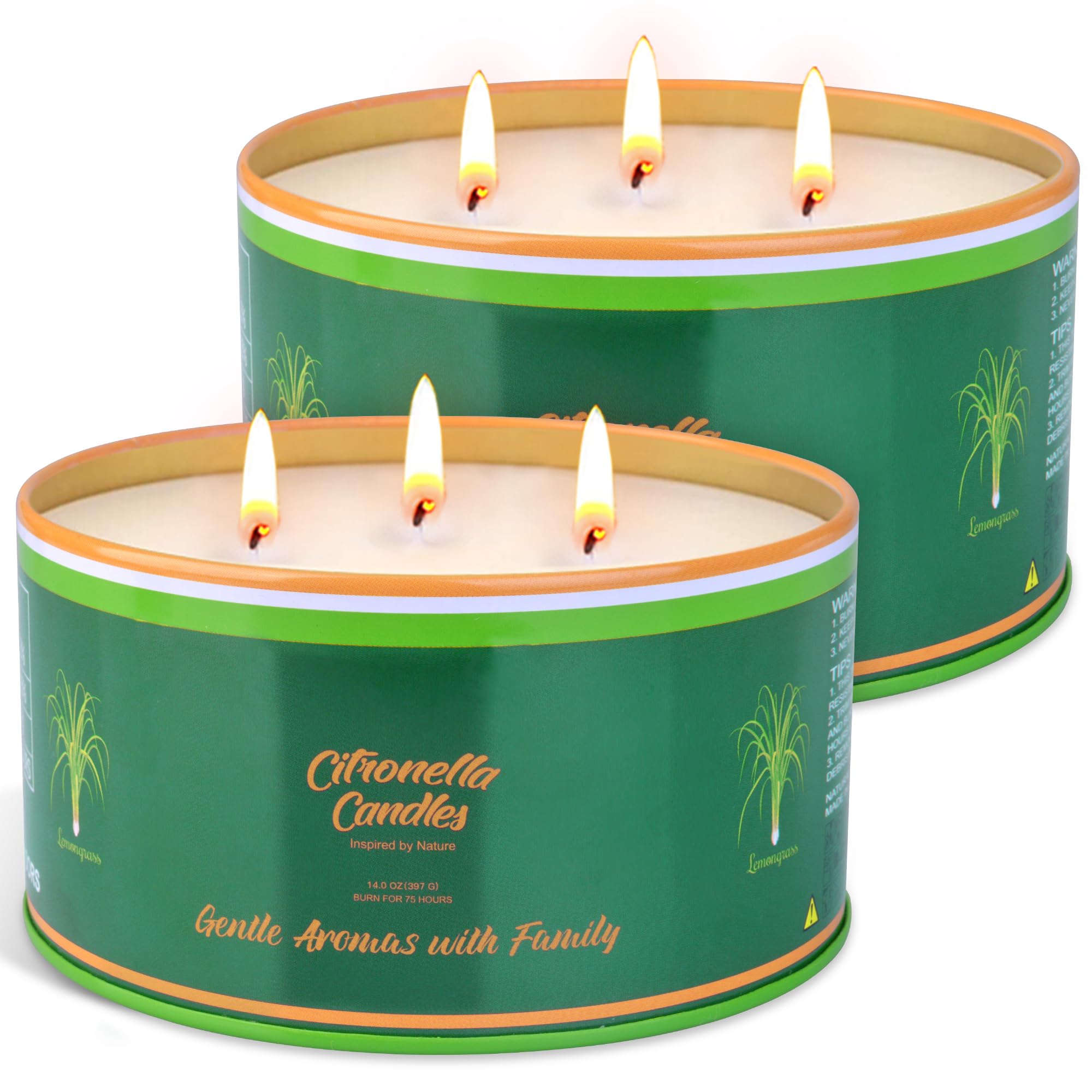 Citronella Candles Outdoor,3 Wick Large Citronella Candle for Patio, 2 Pack Soy Wax Lemongrass Candles, Scented Candles for Indoor Outdoor Garden Backyard Camping Summer Vocation