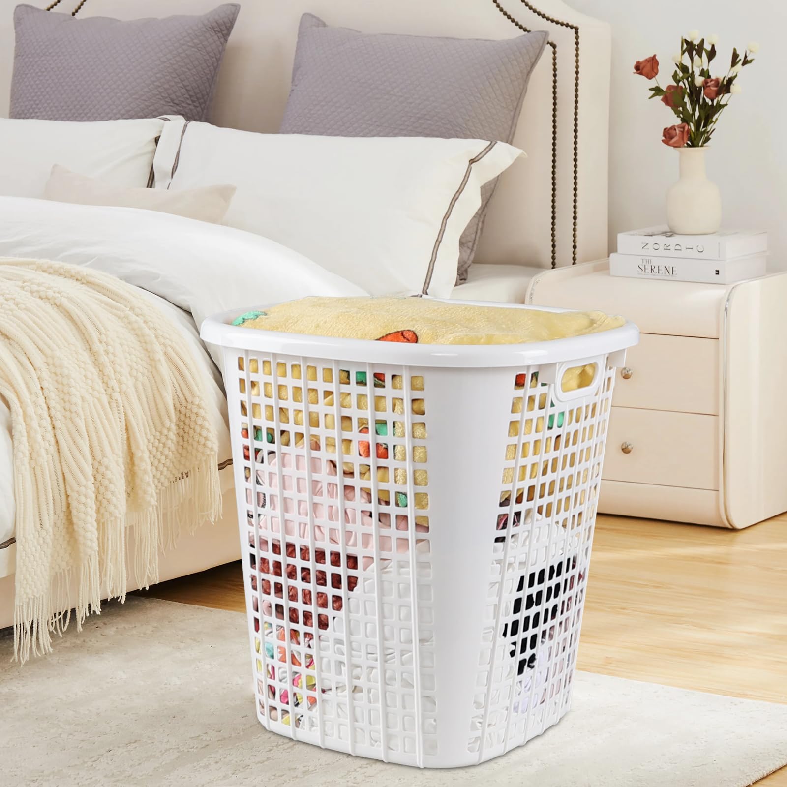 Ortodayes 6-Pack 50 L Large Laundry Baskets, Plastic Clothes Basket Laundry Hamper, White