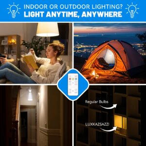 LUXKAZSAZZI DualGlow Rechargeable Light Bulbs with Remote, Lamp Socket + USB Rechargeable Battery Light Bulb,Up to 50 Hours, 3 Color Temperatures and Dimmable Battery Operated Light Bulb, 2 Pack