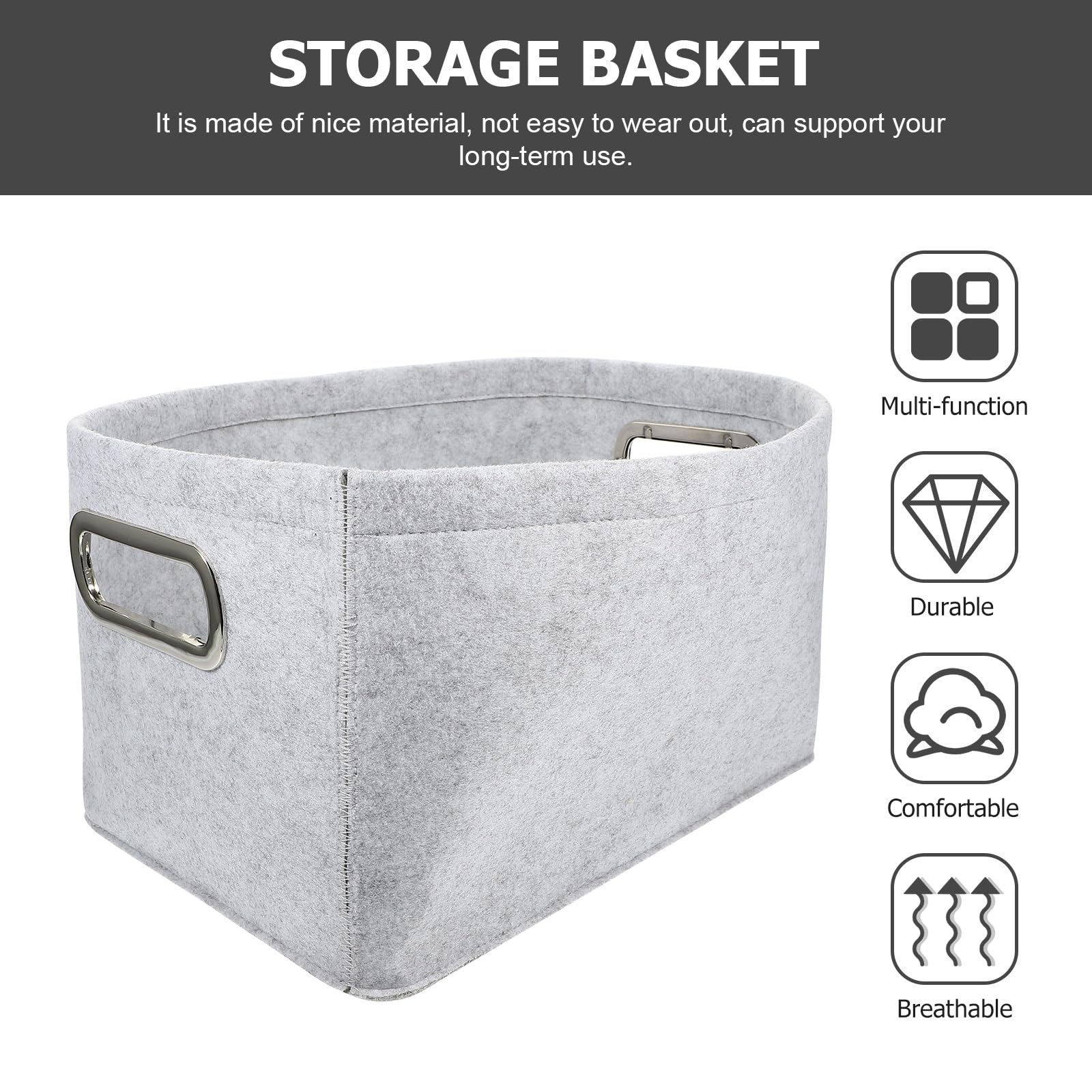 PRETYZOOM Felt Storage Basket, Foldable Storage Basket with Handle Fabric Drawers Storage Baskets Cube Shelf Organizer For Toys Blankets Clothes (24X35X31cm)