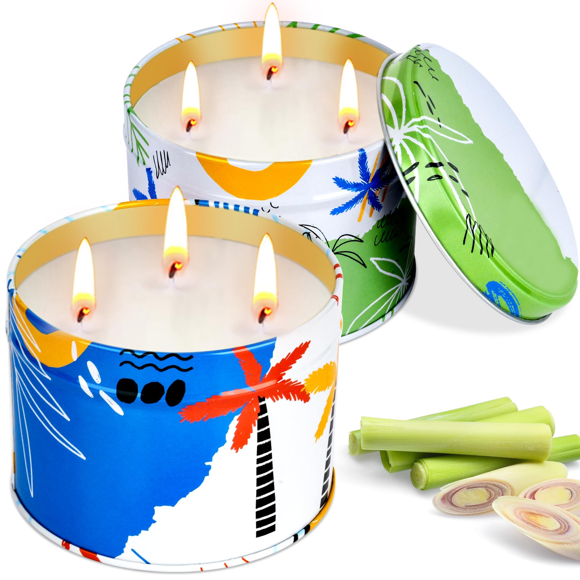 Ofun 26 Oz Citronella Candles Outdoor Decorative, 2 Wick Soy Wax Lemongrass Candle Set, Scented Candle Jar Candle Bulk Summer Camping Candles for Patio, Garden, Balcony, Camping (2 Pack-13Oz/Pack)