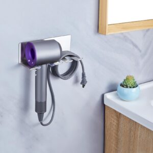 YAYINLI Hair Dryer Holder - Hair Tool Storage Organizer Wall Mount, Stainless Steel Hair Blow Dryer Holder Organizer, Hot Tools Holder, Adhesive Hairdryer Holder Bathroom, Silver Hair Dryer Hanger