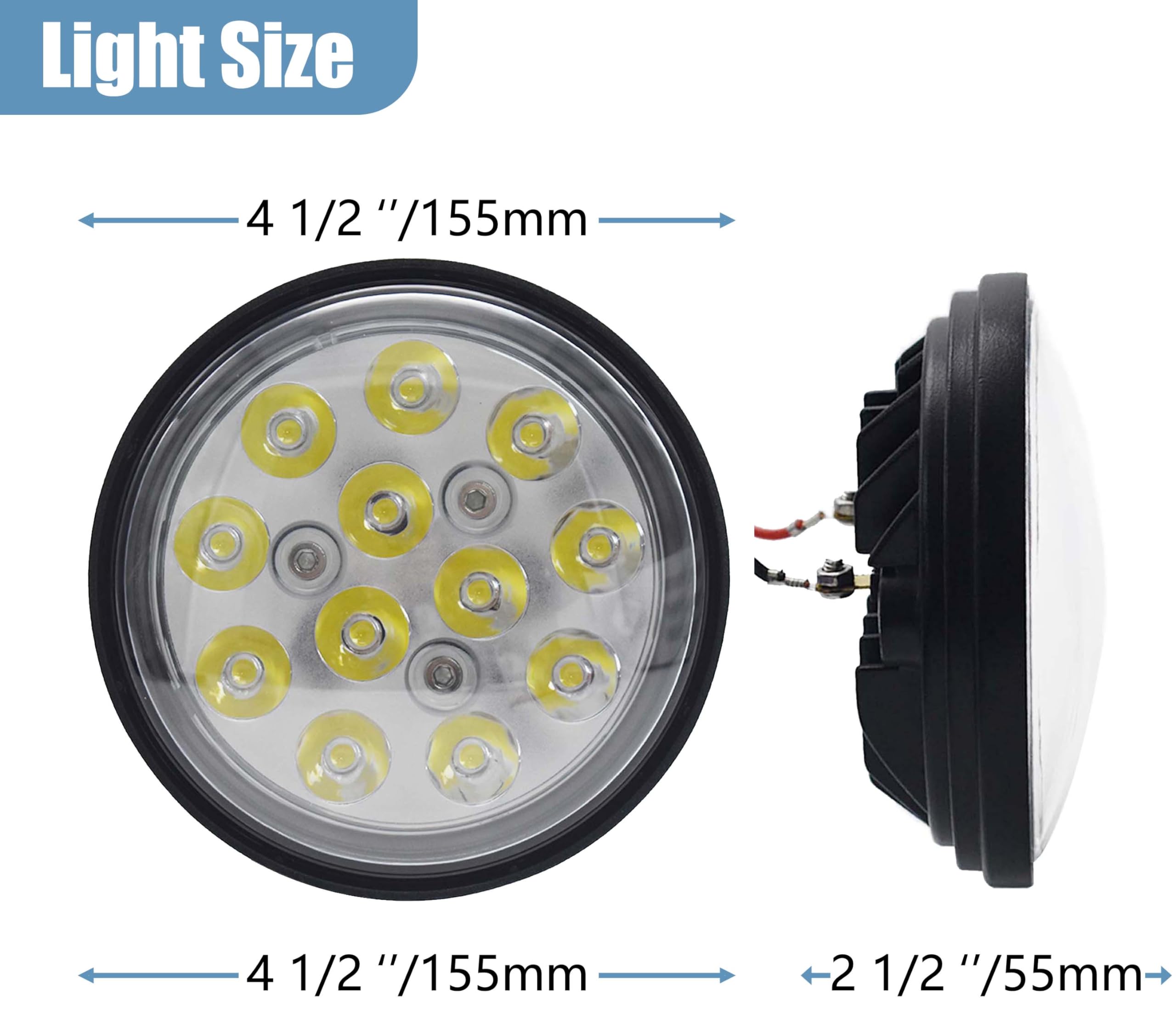 LED PAR36 Aviation Grade Aircraft Landing Light 4-1/2" 115mm DC 8-32V 2,000 Lumens White 6000K Spot Beam Narrow Beam Industrial Waterproof IP67 LED Work Light