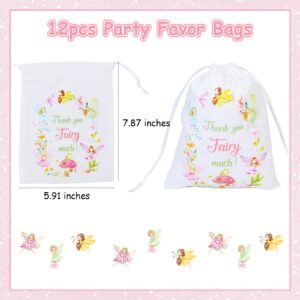 Serencatcher 12Pcs Fairy Party Favors Bags, Fairy Baby Shower Birthday Party Favor Cotton Bags with Drawstring Candy Goodie Treat Bags for Fairy Theme Bridal Shower Wedding Bachelorette Engagement