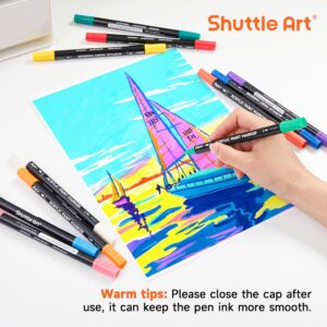 Shuttle Art 28 Colors Dual Tip Acrylic Paint Markers, Brush Tip and Fine Tip Acrylic Paint Pens for Rock Painting, Ceramic, Wood, Canvas, Plastic, Glass, Stone, Calligraphy, Card Making, DIY Crafts