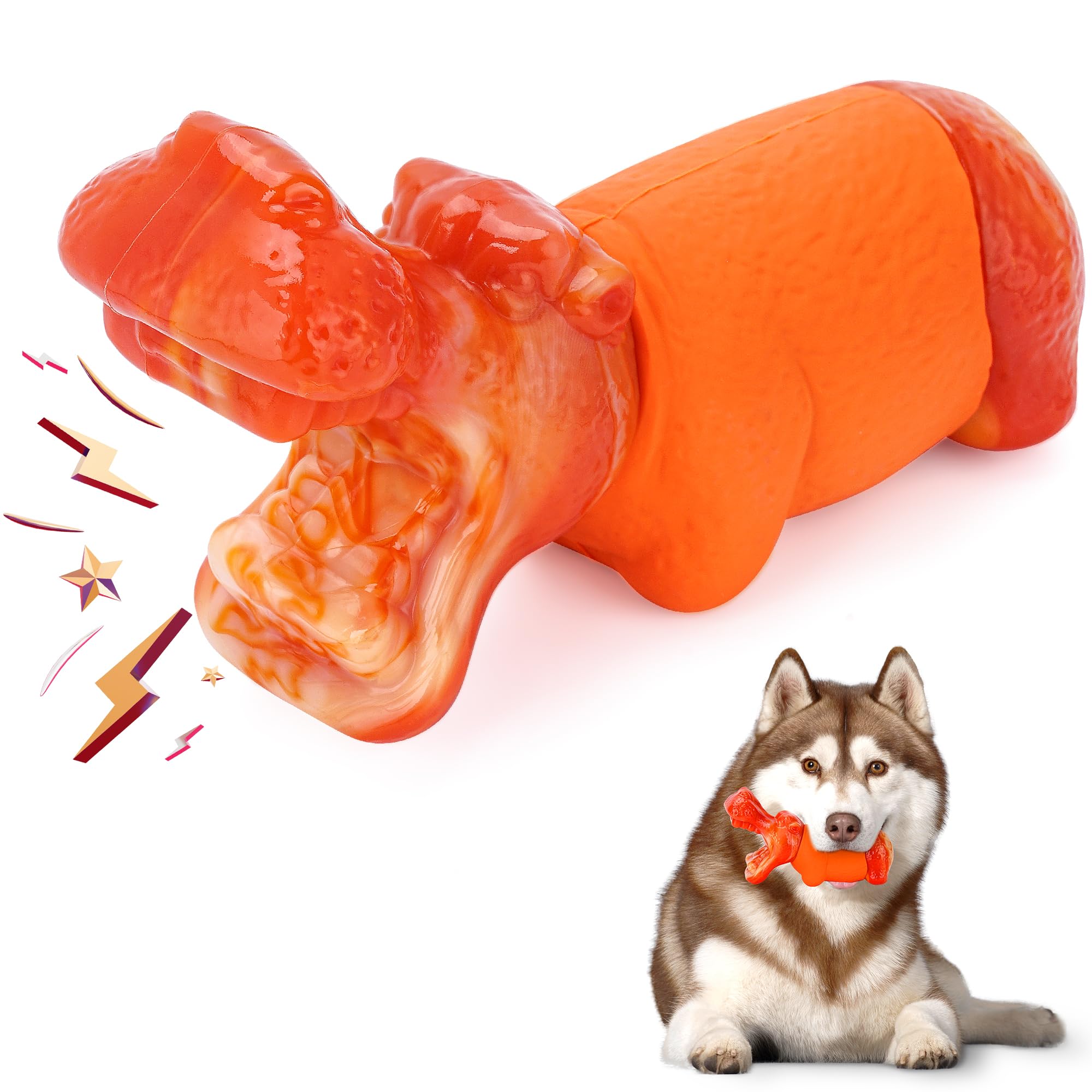 WASG PET Dog Chew Toys for Aggressive Chewers, Tough and Durable Chew Toy for Aggressive Chewers, for Medium Large Breed, Ideal Super Chewer Dog Toys with Real Bacon Flavor,Orange