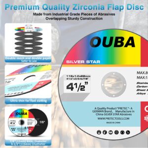 OUBA Cut Off Wheel & Grinding Wheel Flap Disc 43PCS 4 1/2 Inch Angle Grinder Discs Including Cutting wheels, Grinder Disc, Sanding Disc & Wrench 4.5inch x 7/8" Arbor Metal Stainless steel Cut Off Disc