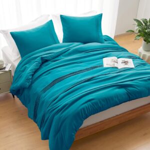 Basic Beyond Twin Comforter Set for Girls Boys, Fluffy Comforter Twin Size Bed, Lightweight Teal Comforter Set Twin, 2 Pieces Pinch Pleat Comforter Set (68" x 88" Comforter & 1 Pillowcase)