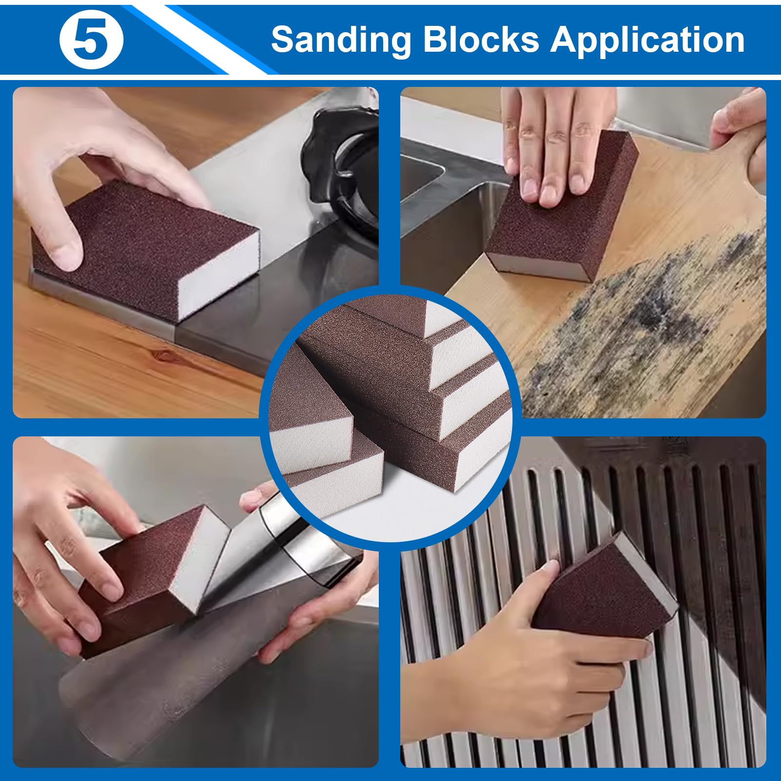 smseace 6Pack Sanding Blocks 60 120 220 Grit Sandpaper Block Washable and Reusable Sanding Blocks for Wood, Drywall, Metal, Glasses Sanding Block Set Sanding Sponge