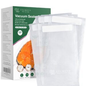 UTILIMATES Pint Vacuum Sealer Bags for Food, 6x10 Inch 200, Preprinted Label, BPA-free Puncture Prevention Heavy Duty Small Vacuum Seal Bags for Food, Ideal for Food Saver, Freezer Bags, or Sous Vide