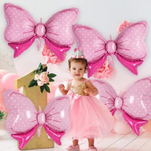 6 Pcs Pink Bow Balloons for Girls, 35 Inch Bow Foil Balloons,Pink Bows Gender Reveal Decorations for Birthday Party Wedding Baby Shower Mouse Party Decoration (Pink)