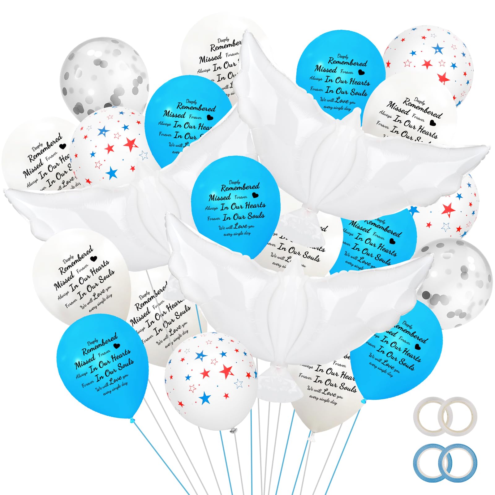 YFDFFSDCY 50 Pack White Dove Memorial Balloons to Release in Sky Biodegradable White and Blue Funeral Remembrance Balloons for Memorial Service, Sabbaths, Condolence, Celebration of Life Decorations