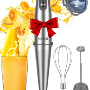 KOIOS Immersion Blender, 1000W Anti-scratch 3-in-1 Hand Blender, Upgraded 12 Speed Stainless Steel Blade Stick Blender with Turbo Mode, Whisk and Milk Frother, Non-BPA