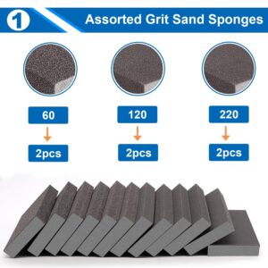 smseace 6Pack Sanding Blocks 60 120 220 Grit Sandpaper Block Washable and Reusable Sanding Blocks for Wood, Drywall, Metal, Glasses Sanding Block Set Sanding Sponge