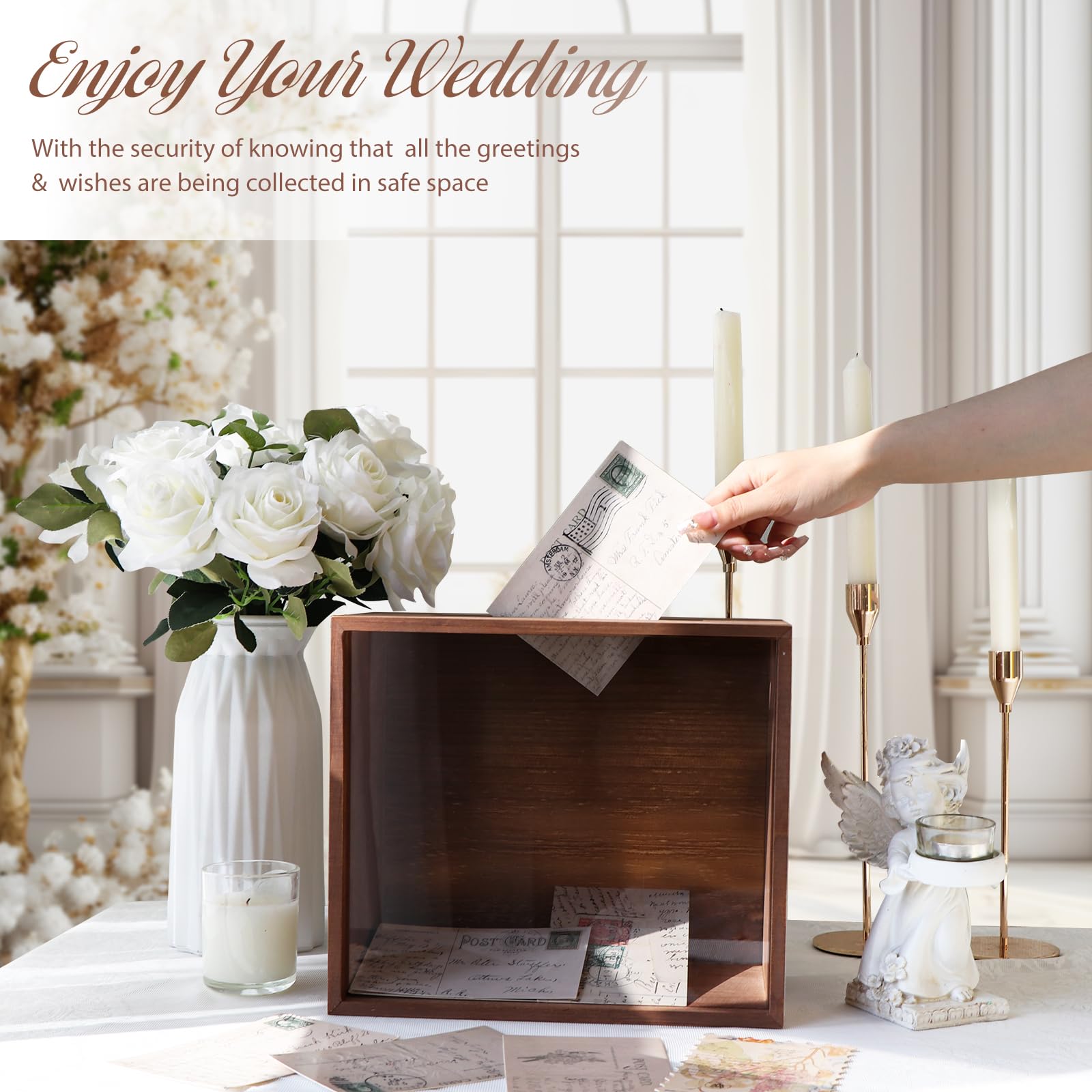 OurWarm Wooden Wedding Card Box for Reception, Money Gift Card Box for Wedding, Card Storage Box Wedding Decorations for Reception Party Birthday Wedding Gifts