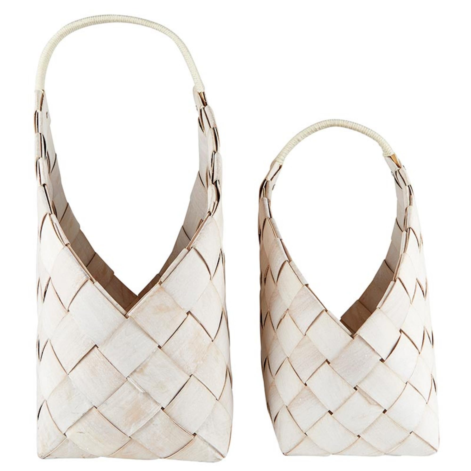 Santa Barbara Design Studio Wood Woven Storage Baskets with Handles Nested Baskets for Home Décor, Set of 2, Warm White