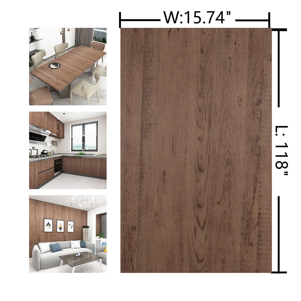 Boobest 15.74"x118" Thick Tan Wood Contact Paper Peel and Stick Wallpaper Wood Vinyl Furniture Wrap Waterproof Removable Self Adhesive Wood Grain Contact Paper for Countertop Cabinet Dresser Shelves