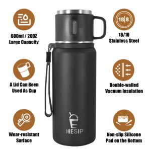 Icesip Stainless Steel Insulated Bottle, 20oz with cup Vacuum Insulated Water Bottle, Thermo for Hot Drinks/Cold Drinks,24-Hr Insulation Commute, Travel