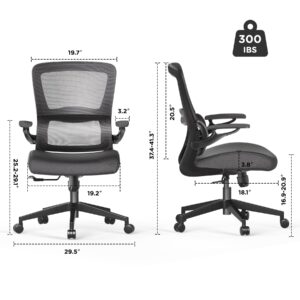 Ergonomic Mesh Office Chair, High-Back Computer Desk Chair with Flip-Up Armrests, Lumbar Support, Breathable Cushion, Space-Saving Gaming & Study Chair, Comfortable for Home Office, Black