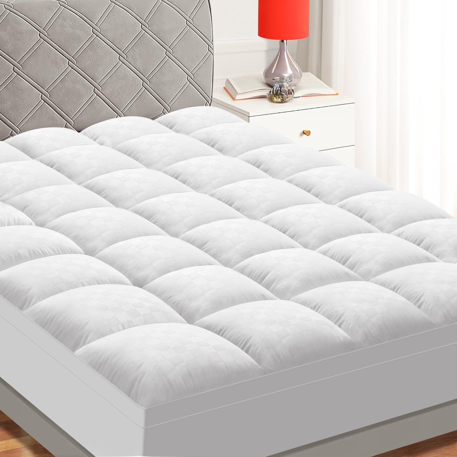 Queen Mattress Topper Extra Thick Stretches up 8-21" Deep Pocket - 2” Thick Double Border Overfilled Quilted Fitted Mattress Pad Breathable Pillowtop with Snow Down Alternative White