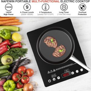 Single Burner Electric Cooktop, 1800W Electric Stove Top Portable, Electric Hot Plate 110v Plug in Countertop,Child Safety Lock,Timer,9 Power Level, Compatible for All Cookware, Induction Cookotp