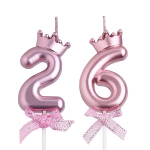 vshili 26th 62nd birthday candles, rose gold 62 26 year old number birthday candles, happy birthday party cake topper decoration gifts for women men