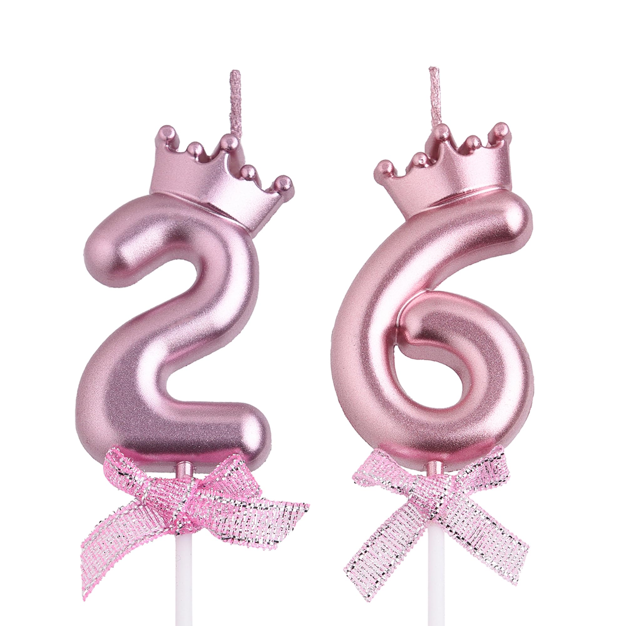 VSHILI 26th 62nd Birthday Candles, Rose Gold 62 26 Year Old Number Birthday Candles, Happy Birthday Party Cake Topper Decoration Gifts for Women Men