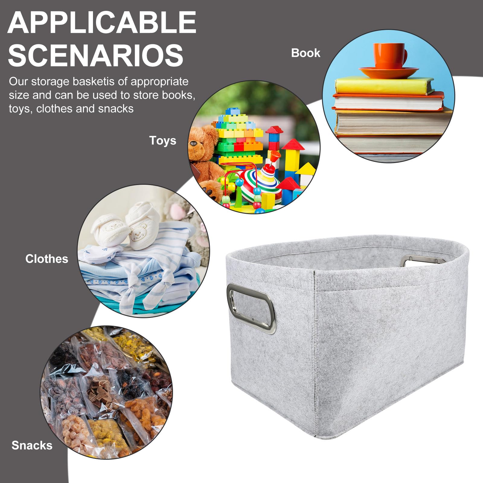 PRETYZOOM Felt Storage Basket, Foldable Storage Basket with Handle Fabric Drawers Storage Baskets Cube Shelf Organizer For Toys Blankets Clothes (24X35X31cm)