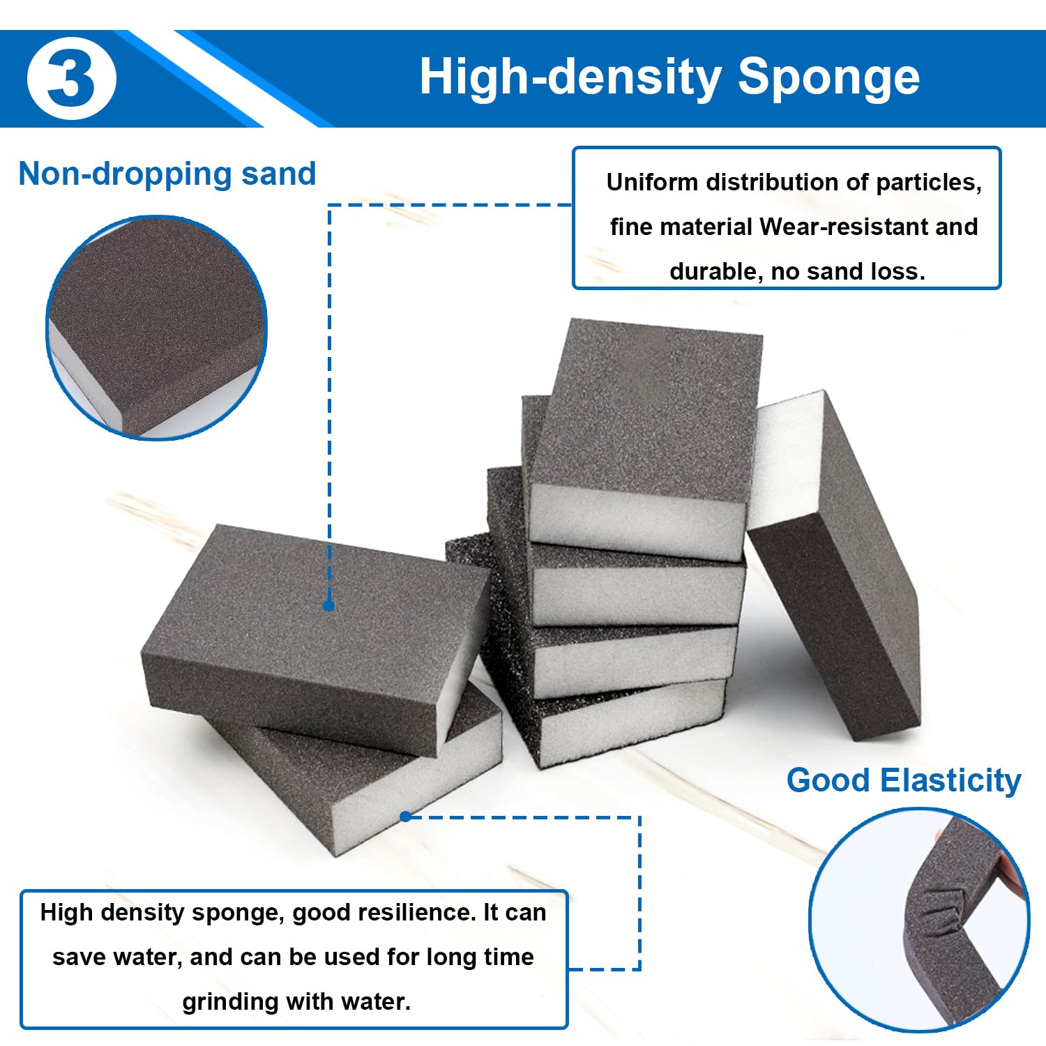 smseace 6Pack Sanding Blocks 60 120 220 Grit Sandpaper Block Washable and Reusable Sanding Blocks for Wood, Drywall, Metal, Glasses Sanding Block Set Sanding Sponge