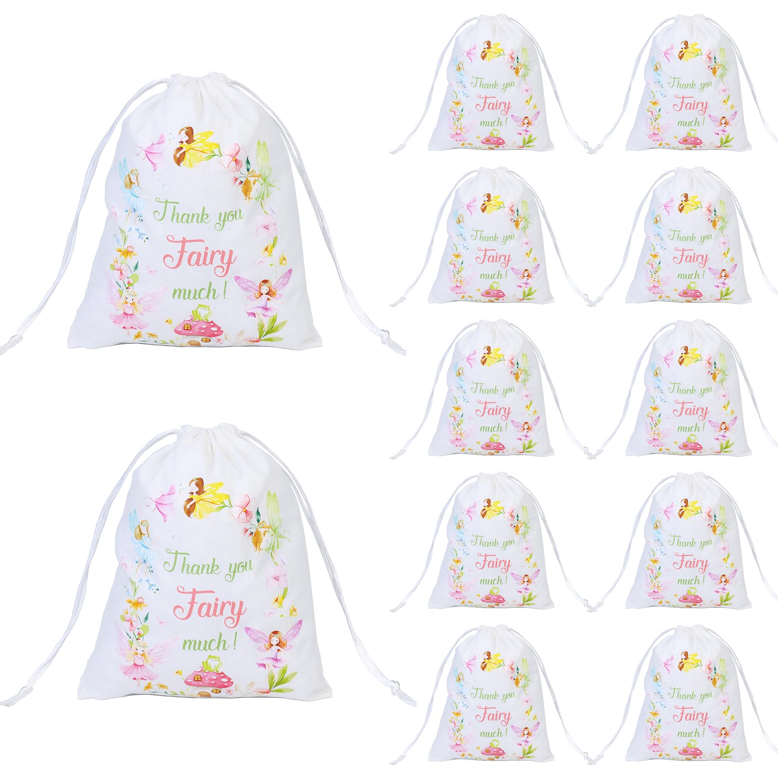 Serencatcher 12Pcs Fairy Party Favors Bags, Fairy Baby Shower Birthday Party Favor Cotton Bags with Drawstring Candy Goodie Treat Bags for Fairy Theme Bridal Shower Wedding Bachelorette Engagement