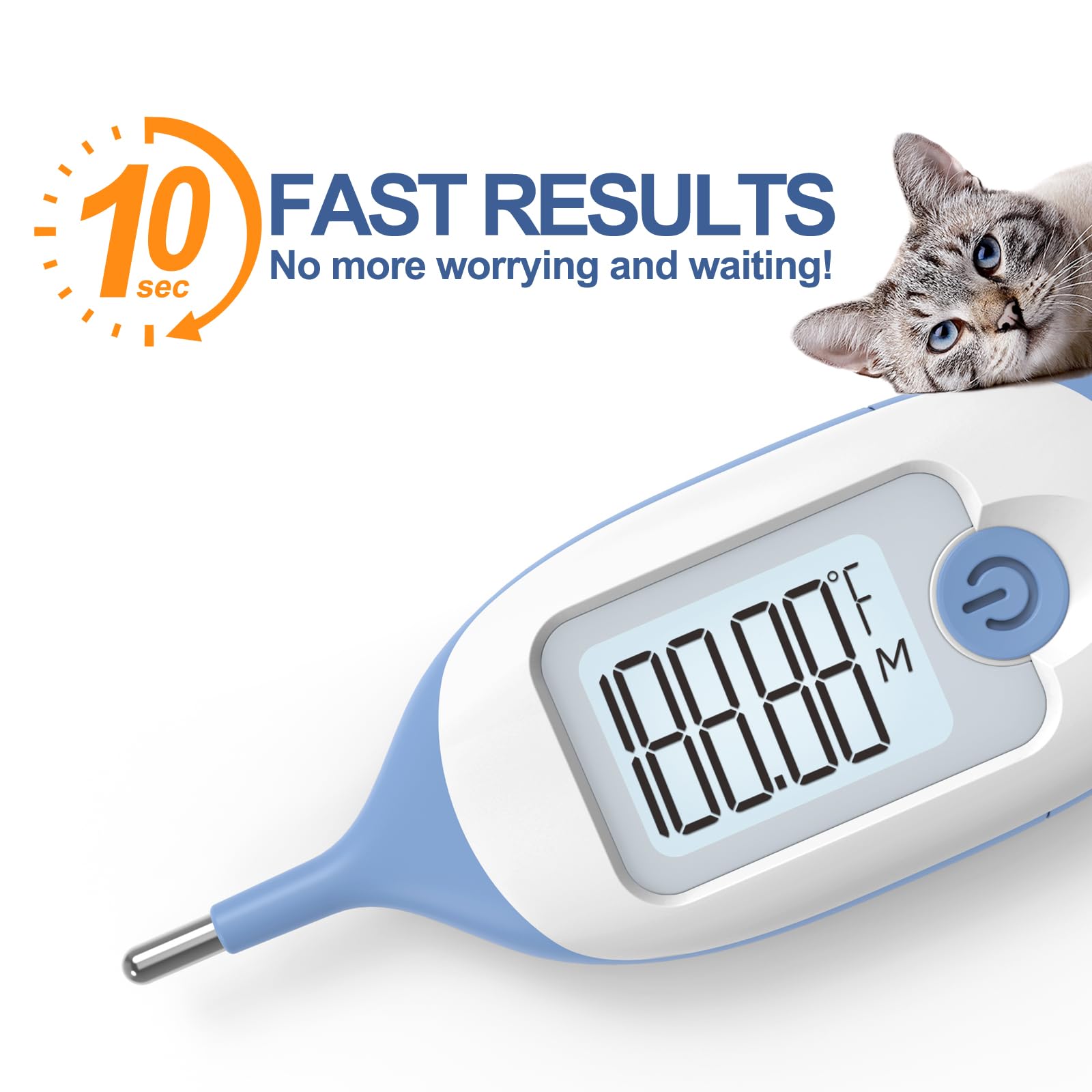 Pet Thermometer, Friendly Short Probe,Comfort Flexible,10-Sec Reading, Rectal Thermometer for Dogs Cats,30 Probe Covers Include