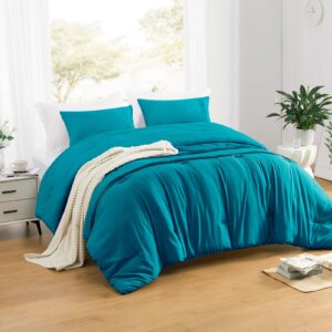 Basic Beyond Twin Comforter Set for Girls Boys, Fluffy Comforter Twin Size Bed, Lightweight Teal Comforter Set Twin, 2 Pieces Pinch Pleat Comforter Set (68" x 88" Comforter & 1 Pillowcase)