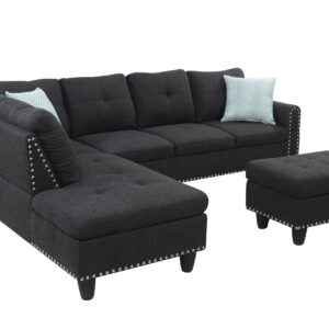 NicBex Sectional Couches for Living Room Modern Wide Left Hand Facing Sofa & Chaise with Ottoman Sectional Couch Comfy Couches for Living Room, Apartment, Charcoal Grey