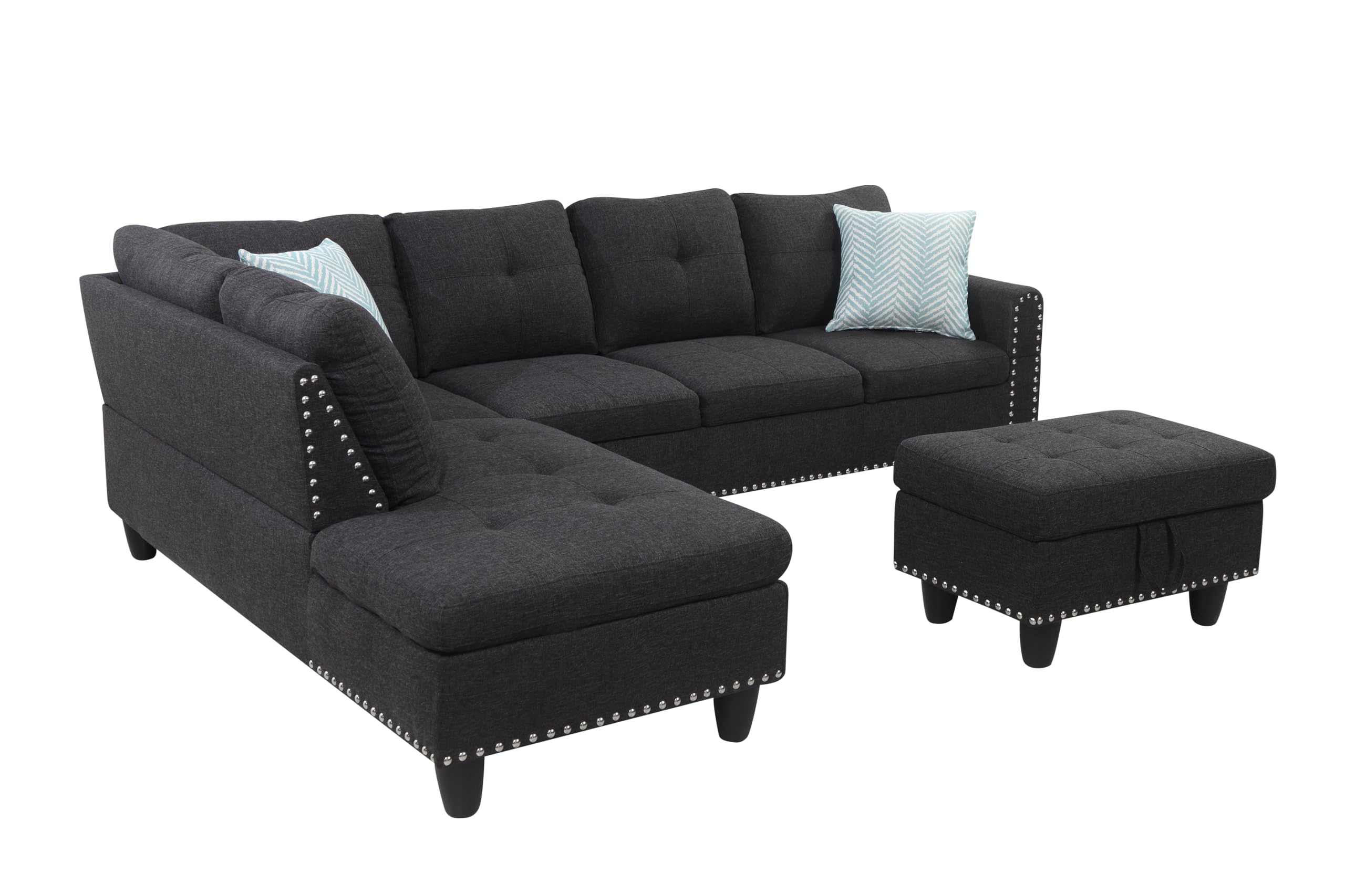 NicBex Sectional Couches for Living Room Modern Wide Left Hand Facing Sofa & Chaise with Ottoman Sectional Couch Comfy Couches for Living Room, Apartment, Charcoal Grey