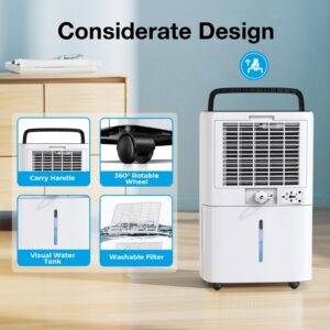 5000 Sq.ft Energy Star Dehumidifier for Basement, PLUSCENT 52 Pints Quiet Dehumidifiers with Drain Hose for Home Large Room Bedroom, Smart Humidity Control & Monitor, 4 Operation Modes, 24H Timer