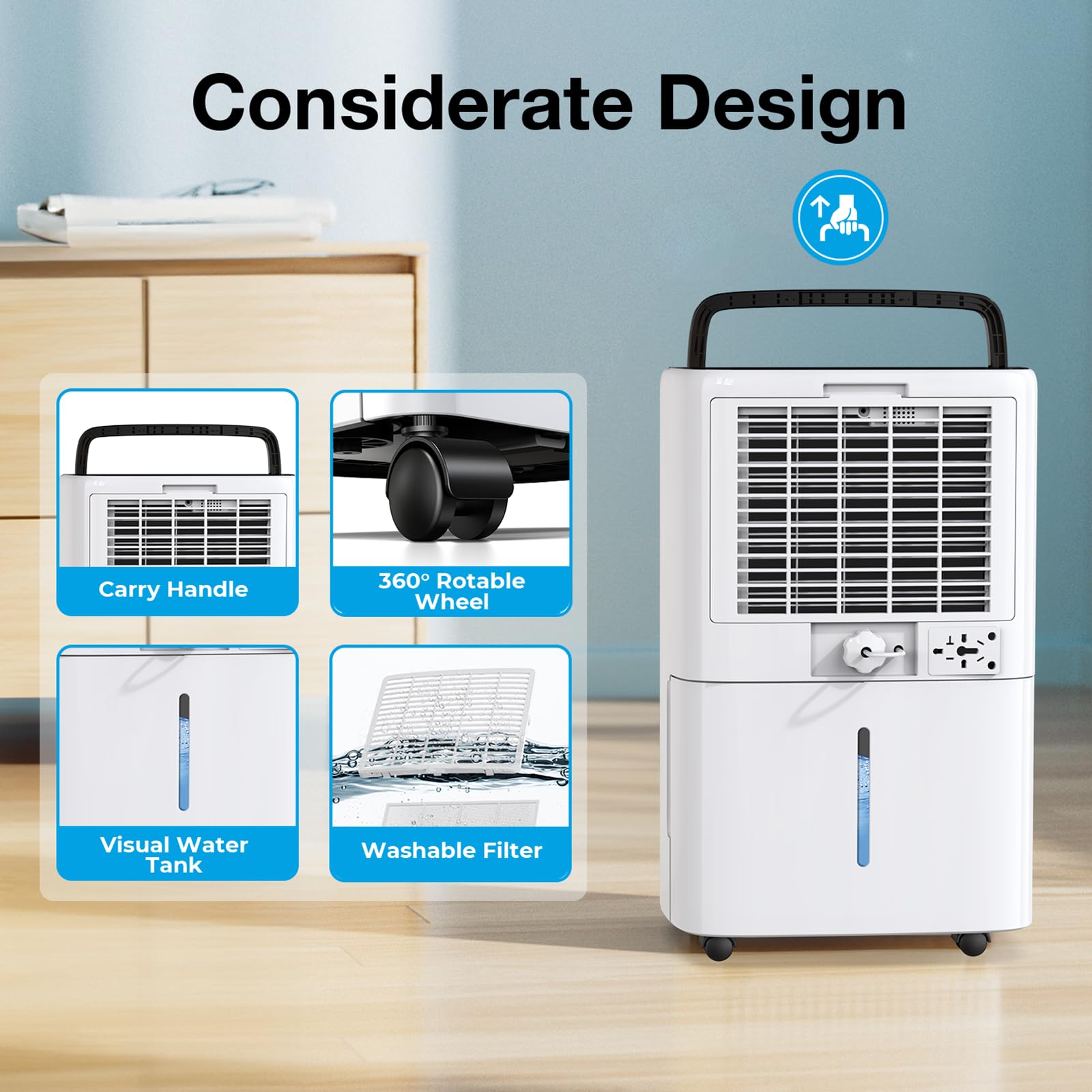 5000 Sq.ft Energy Star Dehumidifier for Basement, PLUSCENT 52 Pints Quiet Dehumidifiers with Drain Hose for Home Large Room Bedroom, Smart Humidity Control & Monitor, 4 Operation Modes, 24H Timer