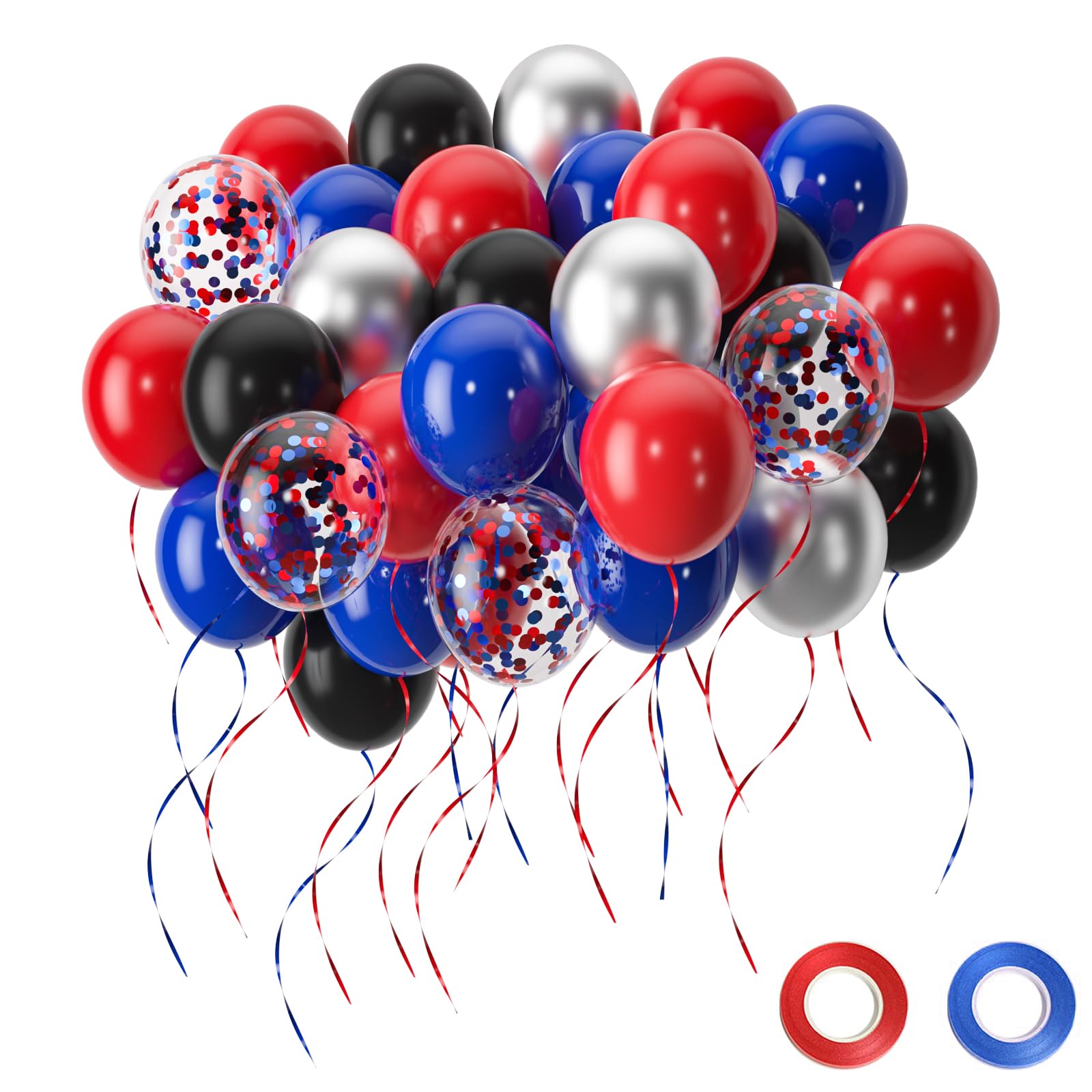 Renjiro Red and Blue Balloons,50pcs 12 Inch Black Red Blue Confetti Silver Latex Balloons Fit for Spider Man Sipdey Spiderman Balloons Boys Kids Birthday Baby Shower Graduation Party Decorations